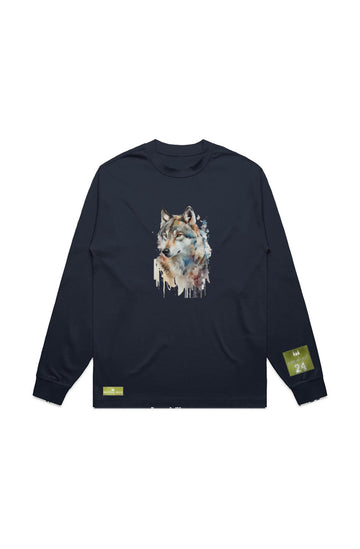 WOLFPACK UNLTD L/S GRAPHIC TEE | BLOOD ORANGE MOON | NAVY BLUE