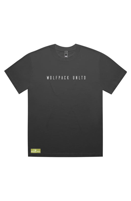 WOLFPACK UNLTD  "FADED" CASUAL HEAVY PREMIUM TEE (DARK) w/ Text Logo