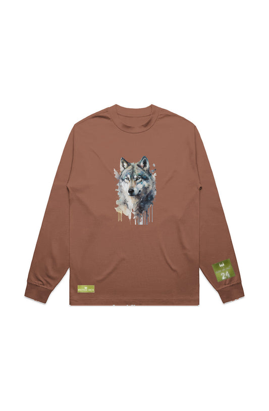 WOLFPACK UNLTD L/S GRAPHIC TEE | WHITE NIGHT RIDER | CLAY BROWN