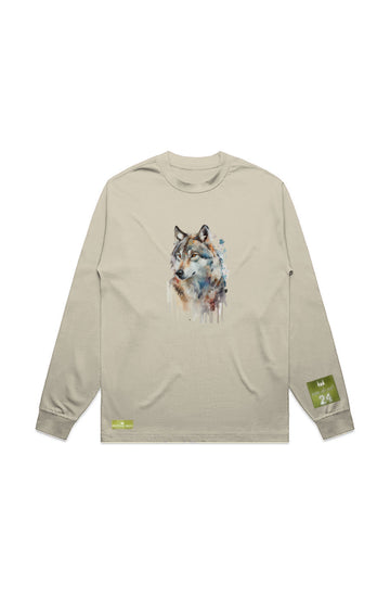 WOLFPACK UNLTD L/S GRAPHIC TEE | BLOOD ORANGE MOON | BUTTER BEIGE