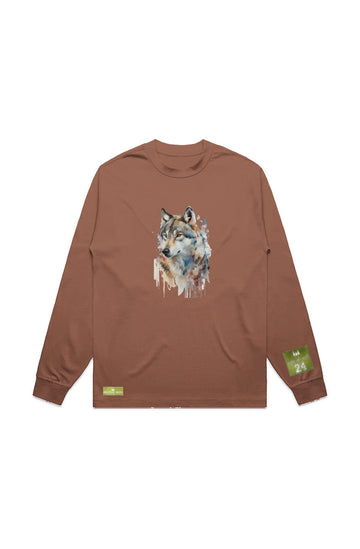 WOLFPACK UNLTD L/S GRAPHIC TEE | BLOOD ORANGE MOON | CLAY BROWN