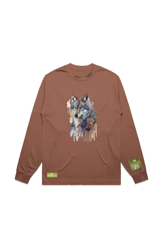 WOLFPACK UNLTD L/S GRAPHIC TEE | SILVER PALE MOON |CLAY BROWN