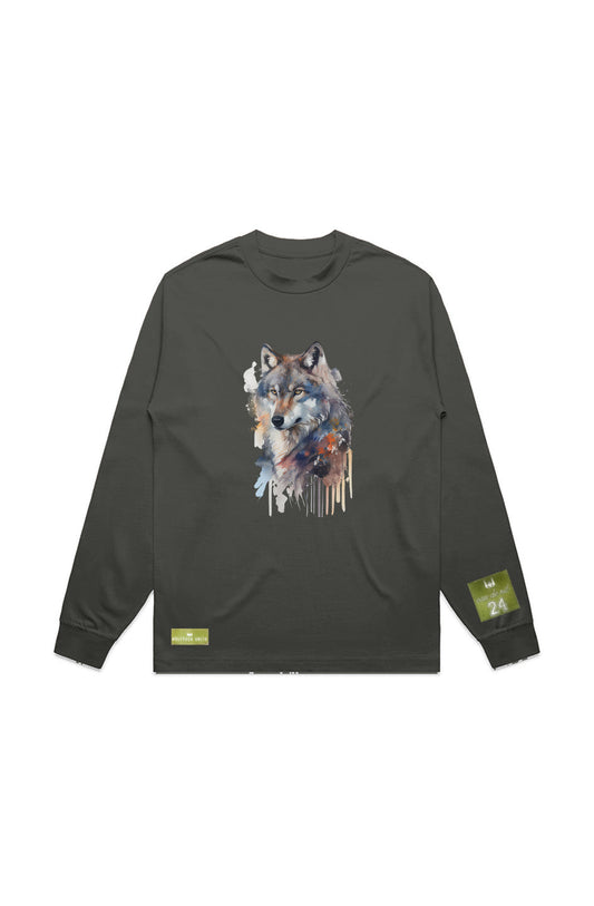 WOLFPACK UNLTD L/S GRAPHIC TEE | SILVER PALE MOON |CYPRESS OLIVE GREEN