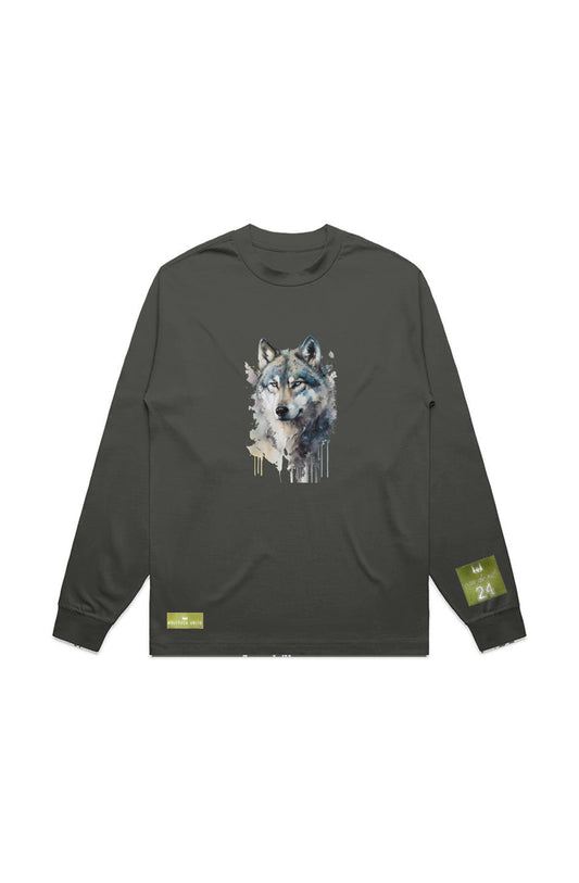 WOLFPACK UNLTD L/S GRAPHIC TEE | WHITE NIGHT RIDER | CYPRESS OLIVE GREEN