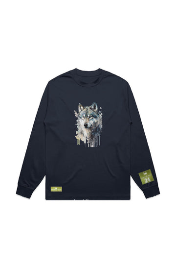 WOLFPACK UNLTD L/S GRAPHIC TEE | WHITE NIGHT RIDER | NAVY BLUE