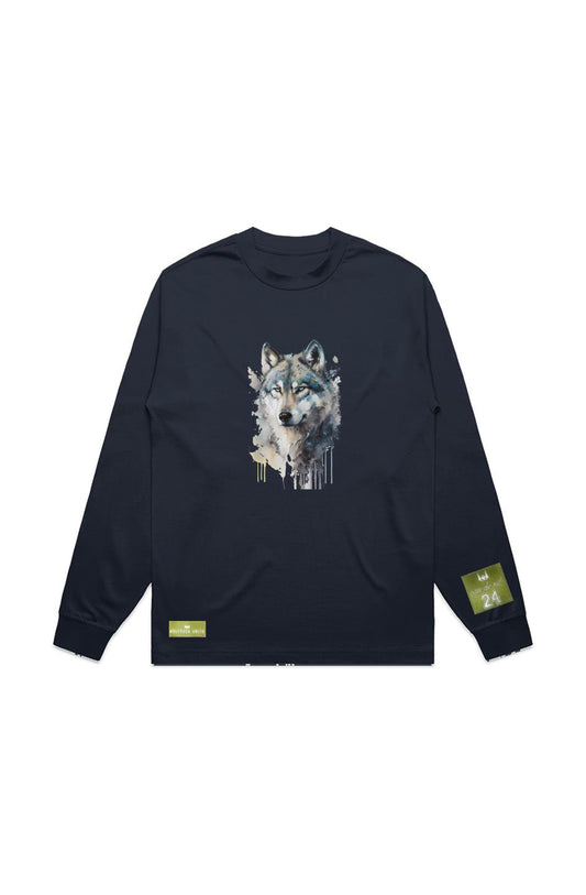 WOLFPACK UNLTD L/S GRAPHIC TEE | WHITE NIGHT RIDER | NAVY BLUE
