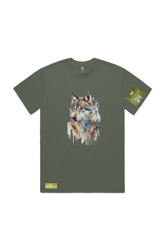 WOLFPACK UNLTD S/S GRAPHIC TEE | BLOOD ORANGE MOON | CYPRESS OLIVE GREEN