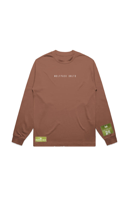 WOLFPACK UNLTD "BOLD STATEMENT" HEAVYWEIGHT OVERSIZED L/S TEXT LOGO | CLAY BROWN