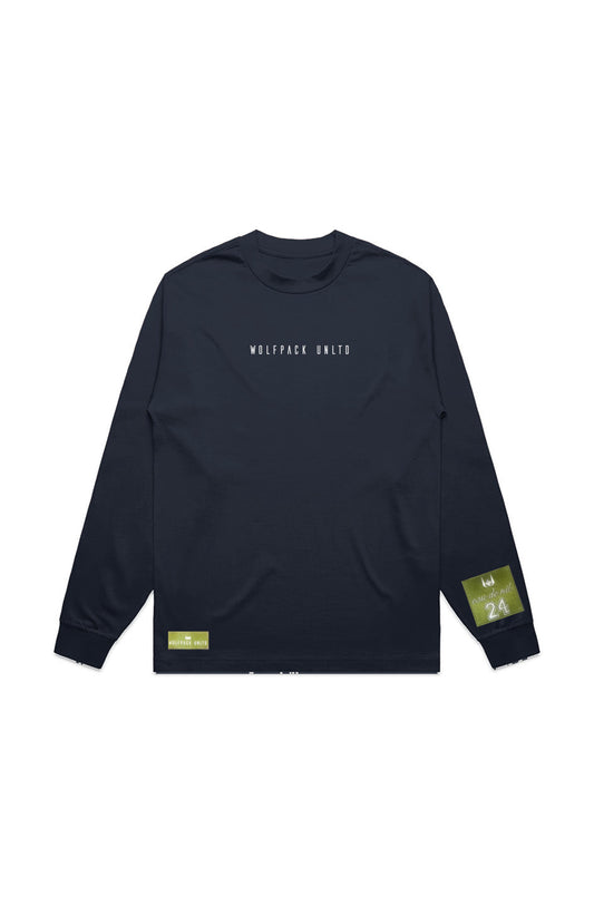 WOLFPACK UNLTD "BOLD STATEMENT" HEAVYWEIGHT OVERSIZED L/S TEXT LOGO | NAVY BLUE