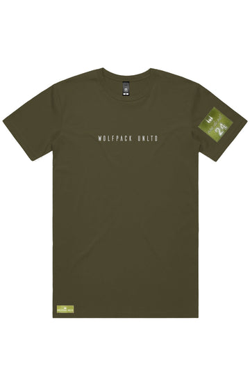 WOLFPACK UNLTD "STATEMENT" LIGHTWEIGHT TEE S/S TEXT LOGO | ARMY GREEN