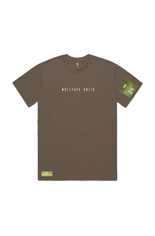 WOLFPACK UNLTD "BOLD STATEMENT" HEAVYWEIGHT OVERSIZED S/S TEXT LOGO | WALNUT BROWN